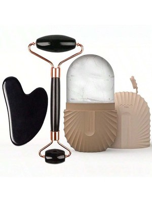 Black 3pcs Facial Ice Roller Set With Gua Sha And Massage Tool