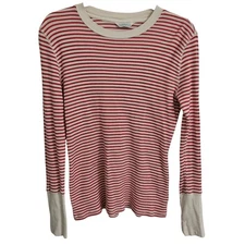 Sundance Top Womens Small Thermal Knit Red White Striped Button Cuff Longsleeve
