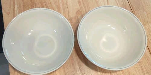 Corelle Corning Set (2) Vegetable Serving Bowls 8.5 " Beige W/Gray Rim Stripe - Picture 2 of 7