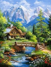 Landscape Diamond Painting Kit for Green, blue, brown, white, red, yellow