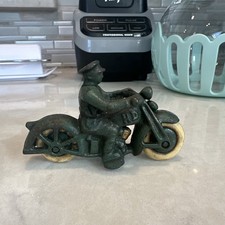 Vintage Cast Iron Hubley Motorcycle Harley Davidson Green Patina 1950s