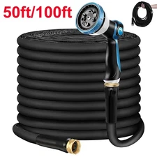 Garden Hose Non-Expanding Hose 50ft 100ft Flexible Garden Water Hose with Nozzle