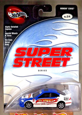 2002 Hot Wheels 100% Super Street Series 2/4 HONDA CIVIC Blue w/Real Riders 6 Sp