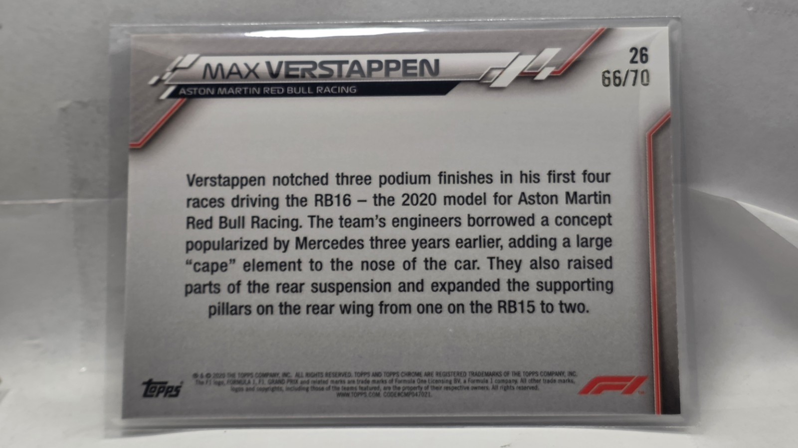 2020 Topps Chrome Sapphire 70th Anniversary F1 Max Verstappen #26 /70 view 2