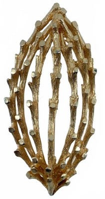 Vintage Goldtone Brutalist Mid Century Brooch Textured Open Work Leaf Pin