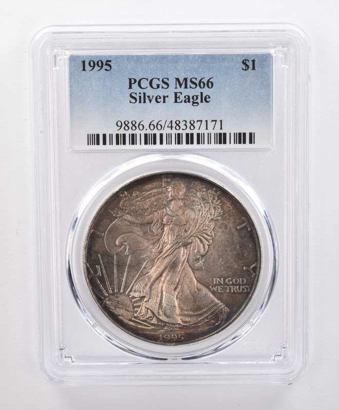 MS66 1995 American Silver Eagle PCGS Rainbow Toning a1207