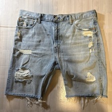 Levis 412 Shorts Men s Size 40 Light Blue Distressed Ripped Denim Raw Hem