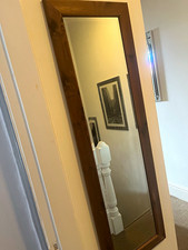 Rectangular Wall Mirror Brown Wood Frame, Framed, Wall Mounted Vertical
