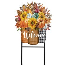 Fall Outdoor Decor Metal Pumpkin Garden Stakes 25 Inch