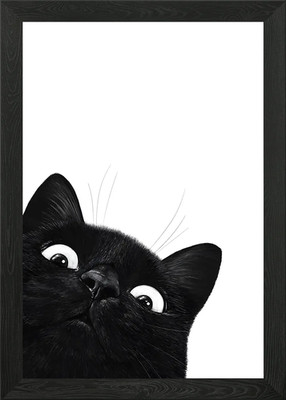 Gerahmtes Wandbild Neugierige schwarze Katze Poster Leinwanddruck Bild