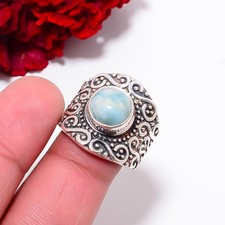 Natural Larimar Designer Handmade 925 Sterling Silver Ring S.7 R98320