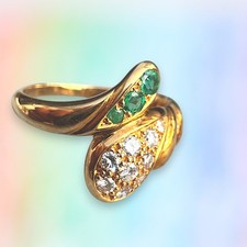 Kutchinsky 18ct Gold Snake Ring Diamonds & Emeralds
