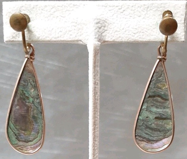 VTG Dangle Drop Abalone Shell Inlay Teardrop Earr… - image 3