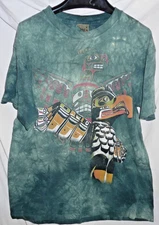vtg The Mountain Totem Pole Pacific Northwest Coast Native Tie Dye Shirt Sz XL