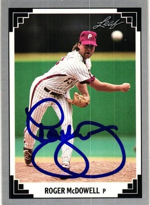 ROGER MCDOWELL Signed 1991 Leaf MLB Baseball Card PHILLIES #410