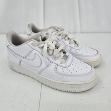 Nike Air Force 1 Low Youth Size 7Y W8.5 Triple White Leather Sneaker 314192-117