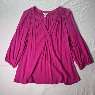 Crown & Ivy Womens Small Pink Peasant Blouse 3/4 Sleeve Flowy Casual Top