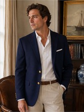 Ralph Lauren Wool Men's Navy Blue Blazer - Classic Single-Breasted Jacket