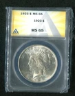 1923 US Peace Silver Dollar ANACS MS 65 UNC  Gem !
