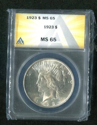 1923 US Peace Silver Dollar ANACS MS 65 UNC  Gem !
