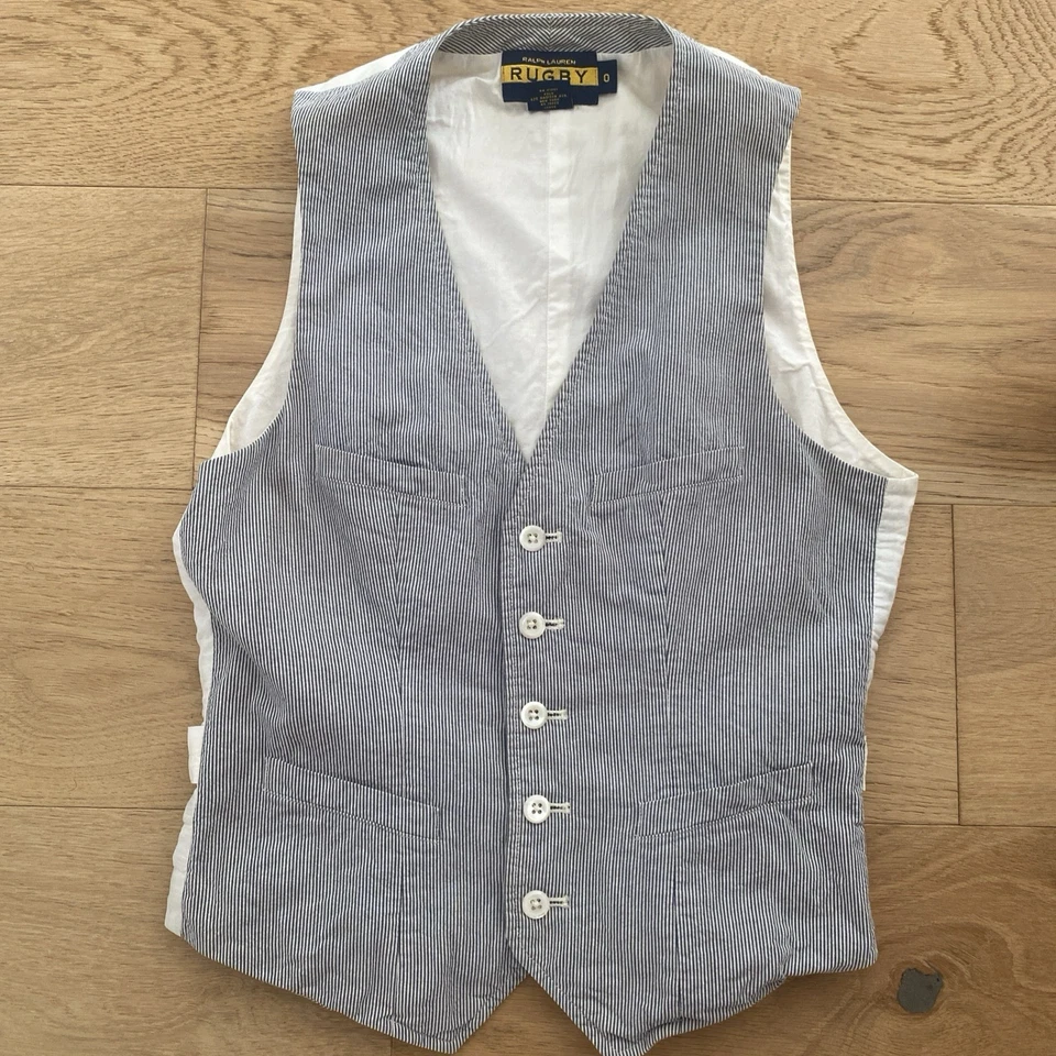 Chaleco Traje Vintage Rugby Ralph Lauren Talla 0 Rayas Patrón Seersucker Algodón Foto 2 de 4