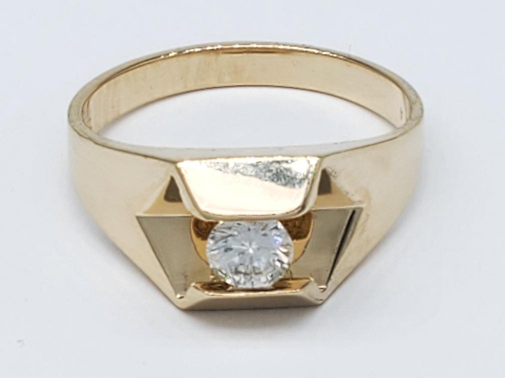 Diamond Solitaire 14K Solid Yellow Gold Ring Size… - image 1