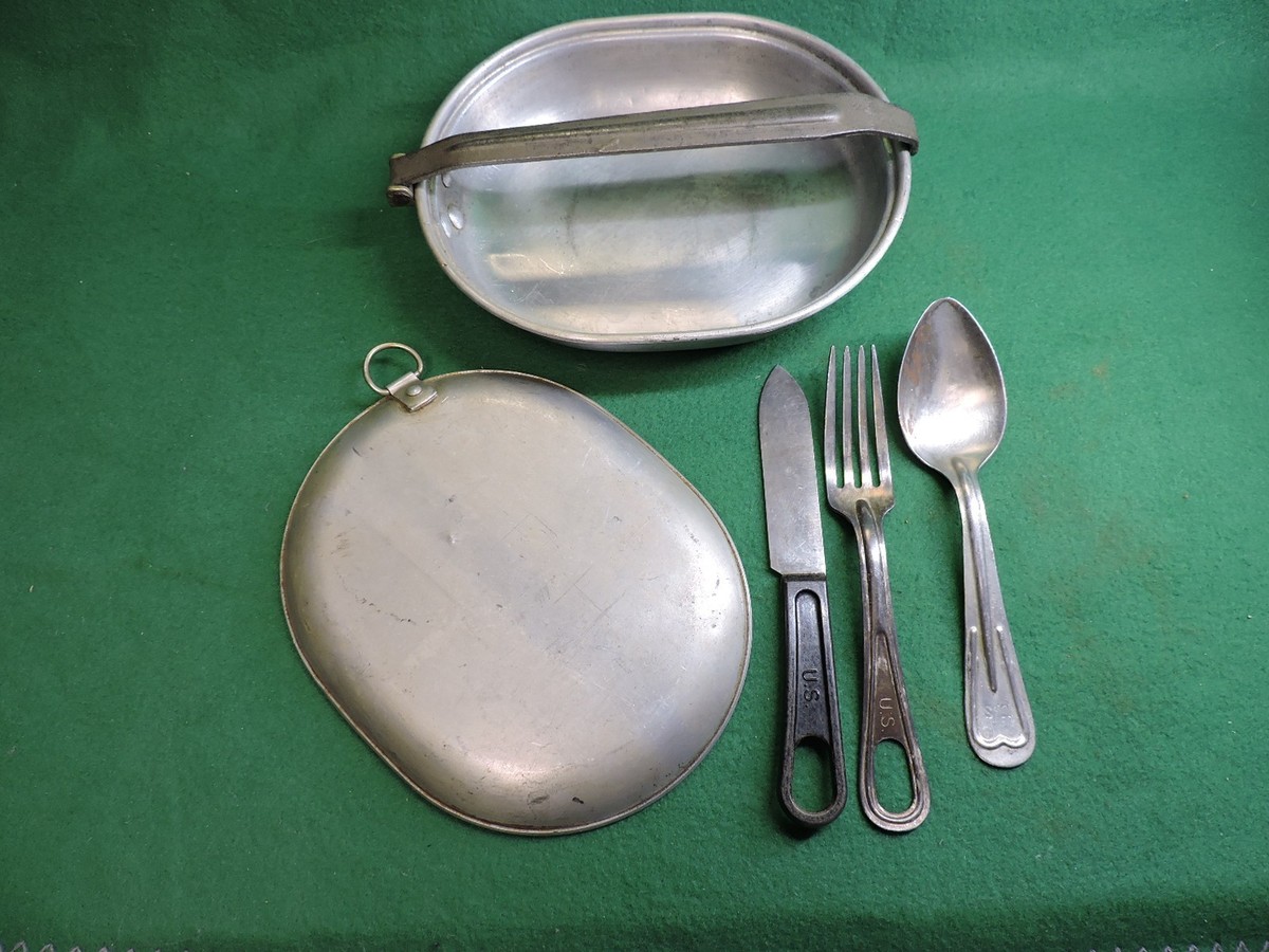 WW1 US Military Mess Kit stamped 1918, Utensils Knife, Fork and
