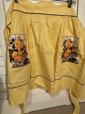 Claudia McGraw Yellow Floral Pumpkin Cotton Waist Apron Pockets One Size