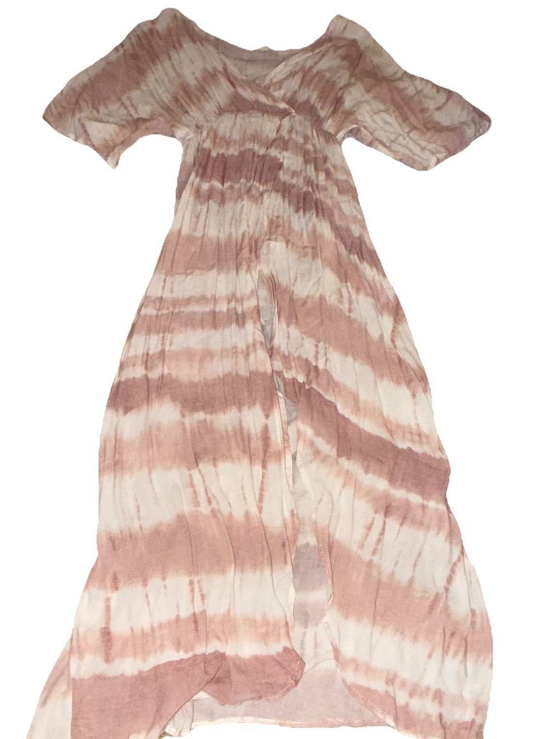 Surf Gypsy Pink/White Tie-Dye Maxi Dress V-Neck Women's Size M