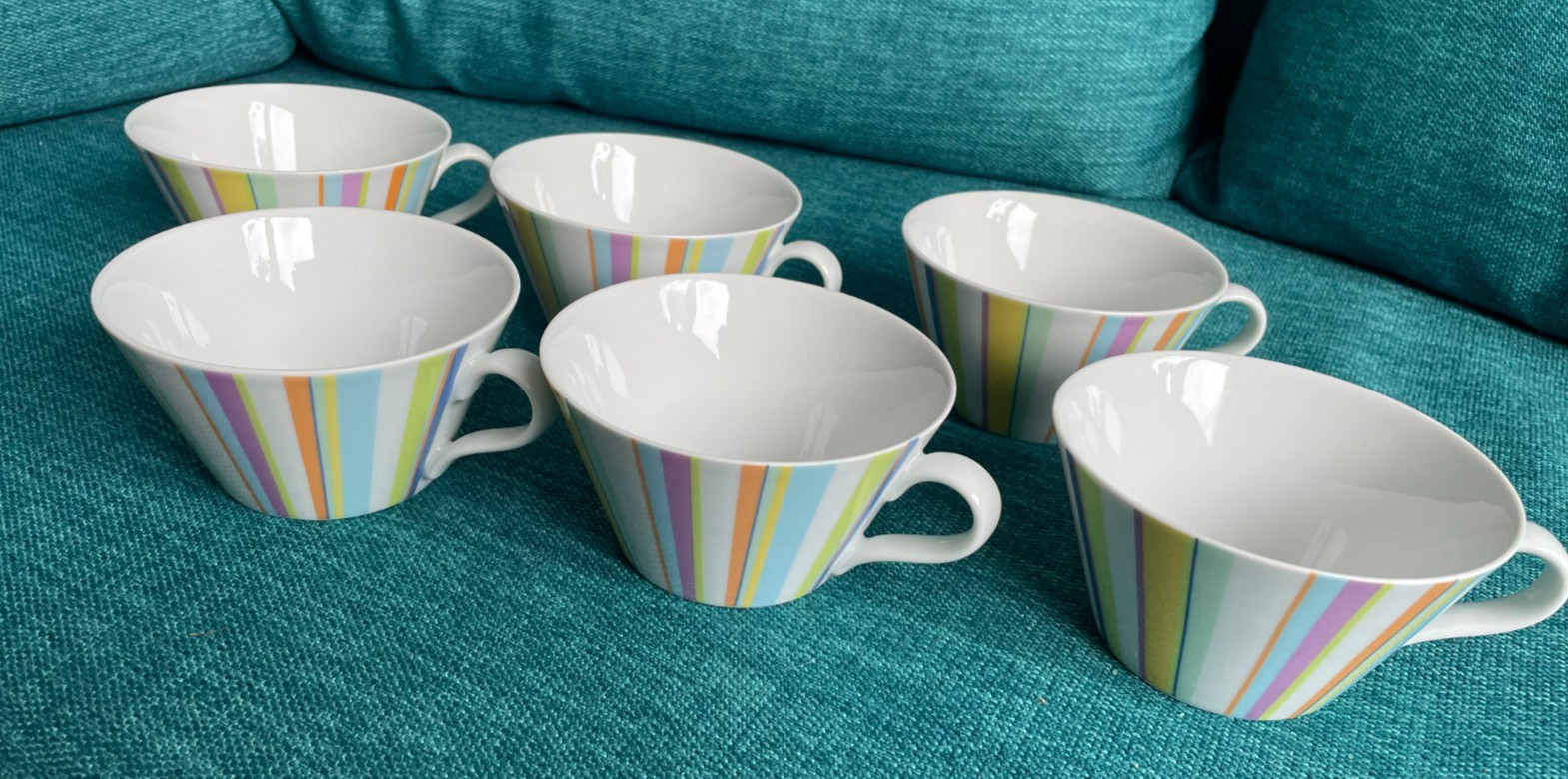 6 x Arzberg TRIC Frühstückstasse, Cappuccino, Teetassen farbig gestreife