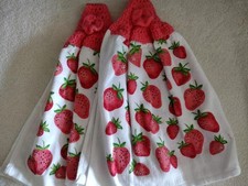 Hand Crocheted Kitchen Dish Towels Strawberries Set of 2 New