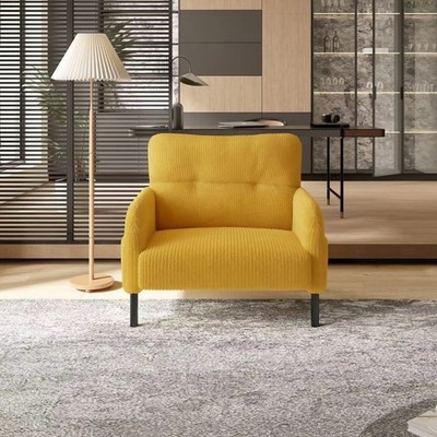 Corduroy Fabric Comfortable Single Person Wide Seat Chair For Living Room Yellow