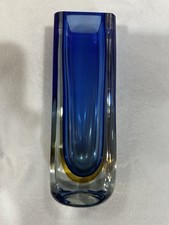 Vintage Murano Sommerso MCM style Blue  Amber Submerged Art Glass Vase