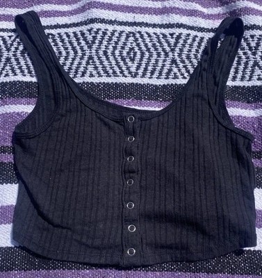 Pacsun Pac Cares Eco Tank Top Women's Small S Crop Snap Front Black Lightweight