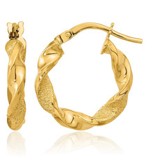 14K Solid Yellow Gold Twisted Round Small Hoop Earrings