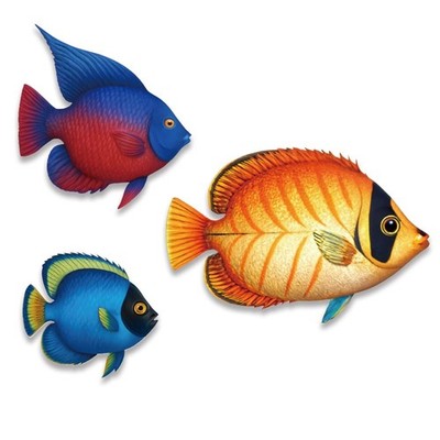 3 Pcs Ocean Tropical Fish Wall Decor, Wood Fish Wall Art Ocean Beach Wall Dec...