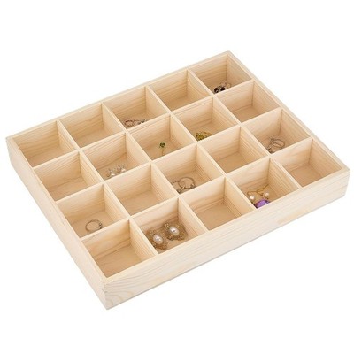 20 Grids Wooden Sorting Tray, Stackable Jewelry Organizer Tray Closet Drawer ...