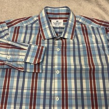 Mizzen Main Shirt Mens XL Trim Fit Blue Check Performance Stretch