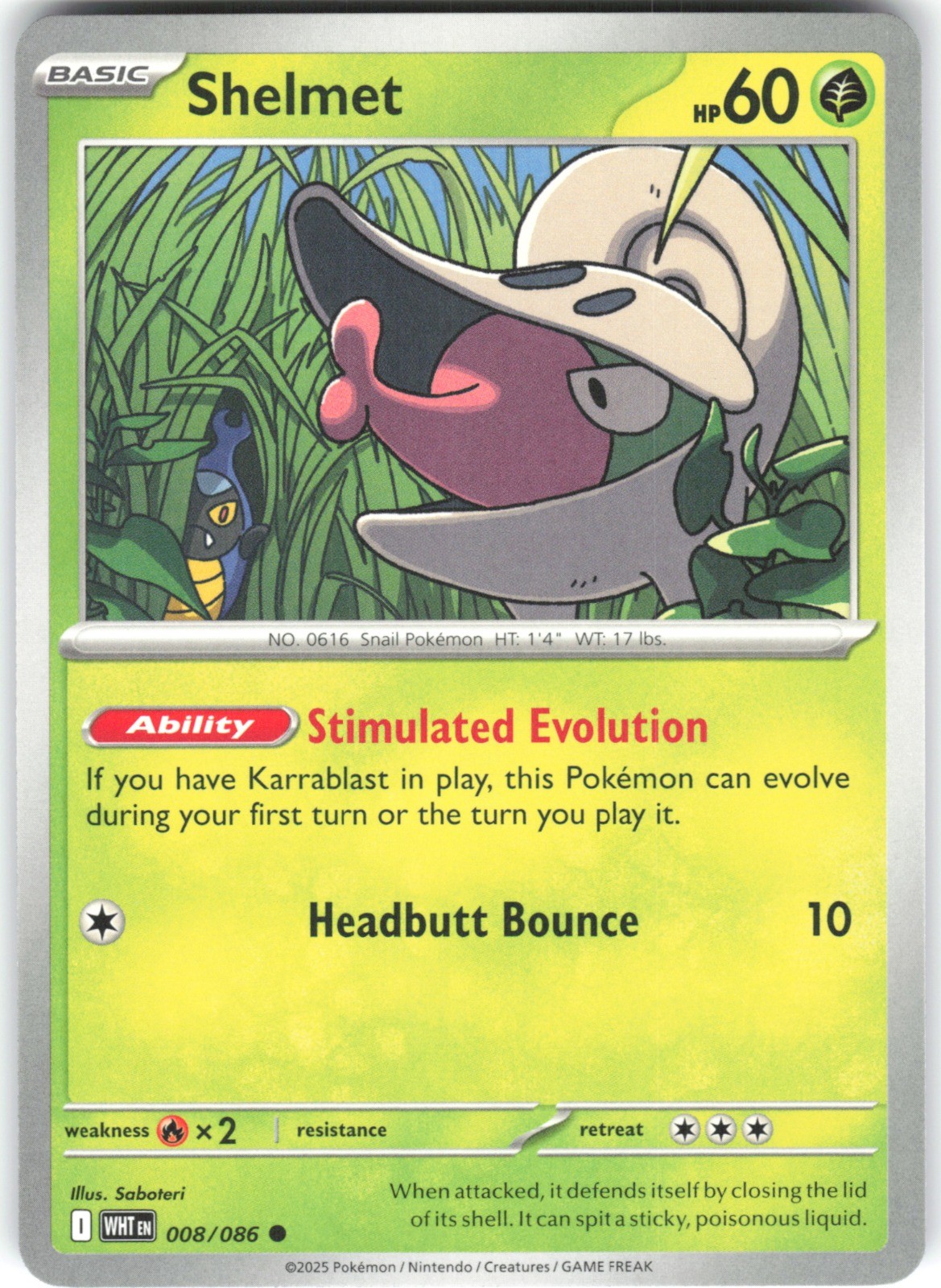 Shelmet 008/086 SV: White Flare Common Pokemon Card NM