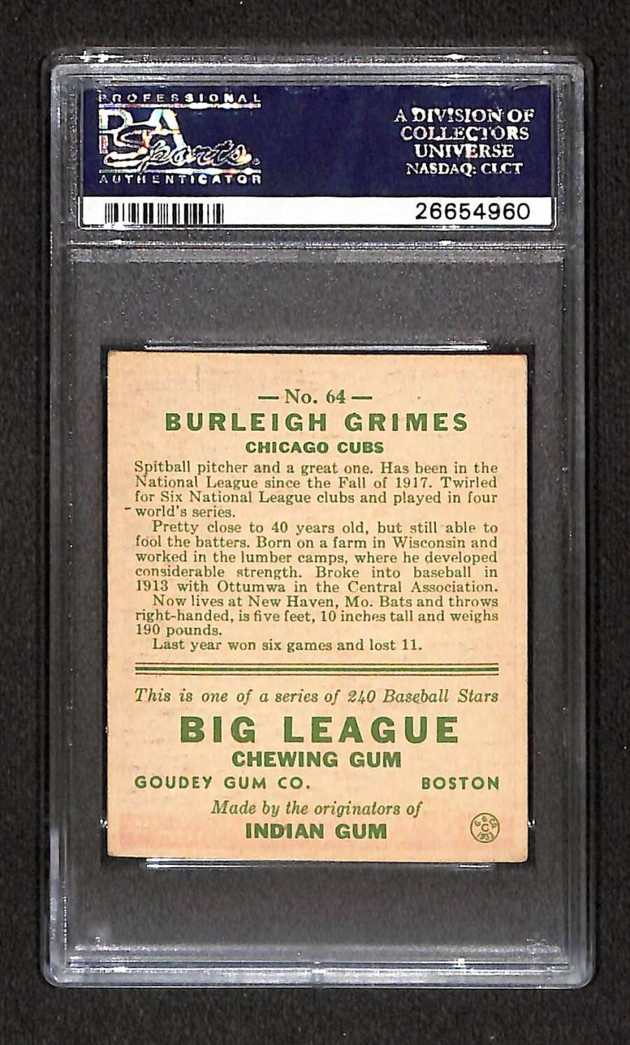 1933 Goudey #64 Burleigh Grimes HOF  PSA 5 EX C107829 view 2