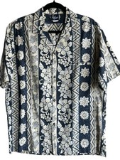 Vintage Royal Creations Men Blue Hawaiian Camp Button Up Shirt Made in Hawaii L