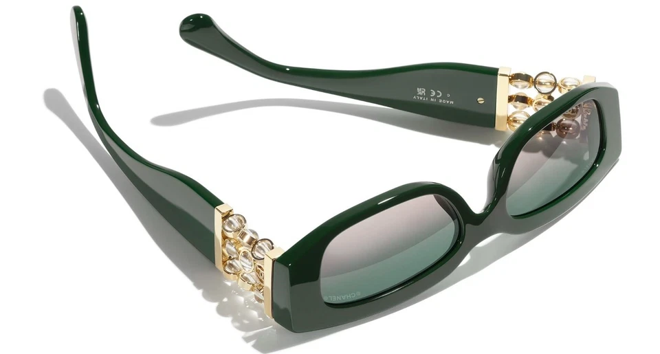 Gafas de sol Chanel ch5544A 1791/S3 verde oscuro cuentas giratorias transparentes con estuche Foto 4 de 4