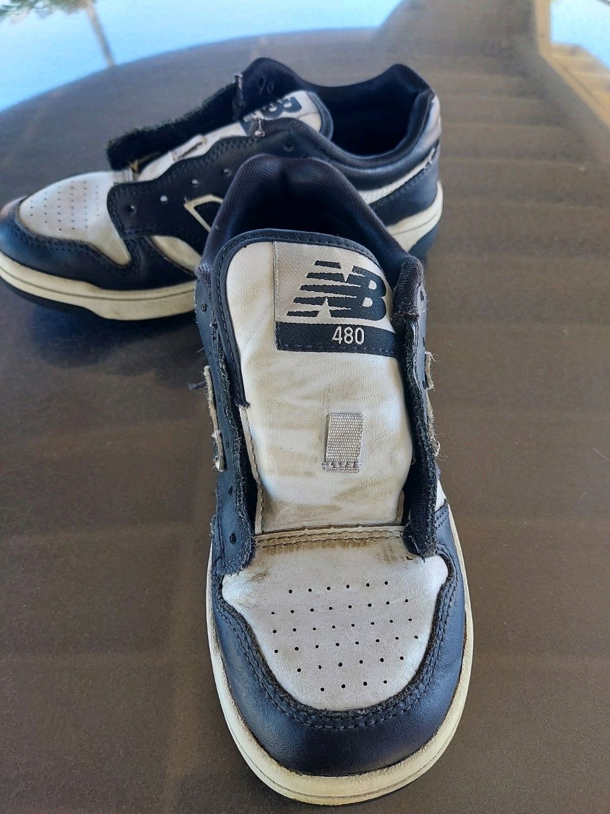 New Balance 480 Athletic Sneakers Kids 2 Black White Leather Lace-Up Low Top