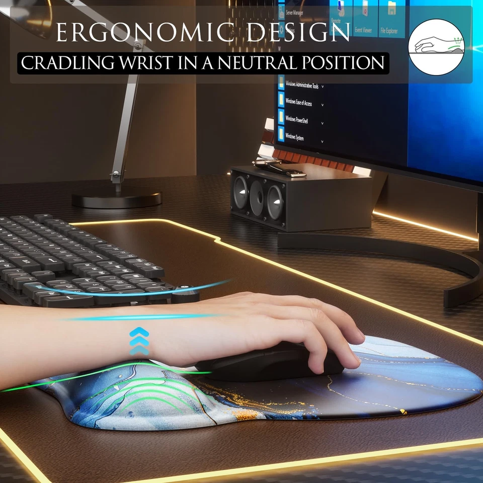 MROCO Ergonomic Mouse Pad with Gel Wrist Rest, Comfortable Blue Marble - Image 3 of 4