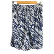 MLB Seattle Mariners Boys Shorts Pull On Striped Gray Navy Blue Pull On Size L
