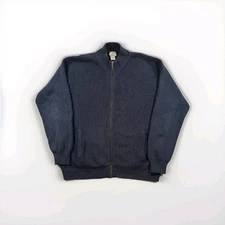 Vintage LL Bean Full Zip Cable Knit Sweater Mens Large Navy Blue Cardigan Heavy 