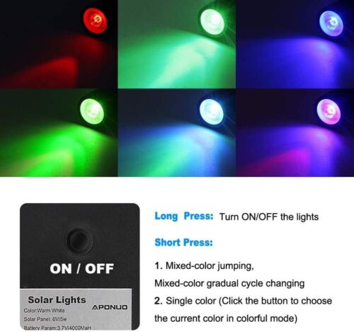 Solar Spot Lights Outdoor 4-in-1 Solar Landscape Lights RGB LED Garden Spotlight - Picture 4 of 7