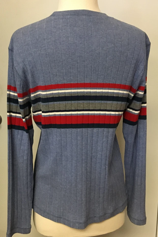 Suéter Studio Works Mujer Mediano Acanalado Azul con Rayas Rojo Blanco Azul Gris Foto 4 de 4