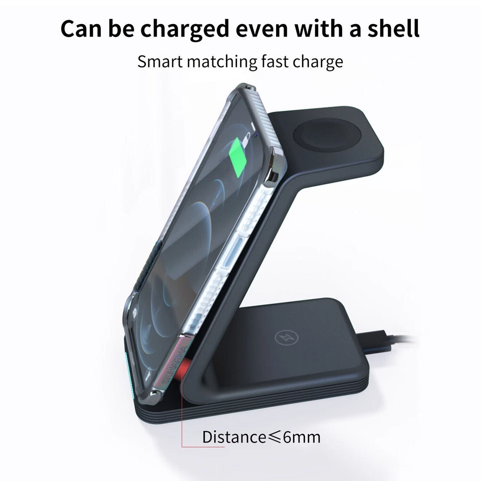 New 3 IN 1 Wireless Charger Charging Dock Stand for iPhones Airpods iWatch 25W - Image 3 of 4