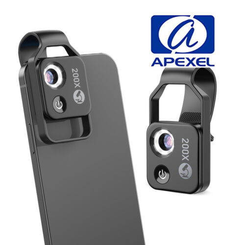 APEXEL 200X with CPL Phone Microscope with LED Light/Clip for IPhone and Android - Picture 1 of 12